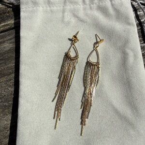 14K Yellow White Rose Gold Multi-Chain Fringe Drop Vintage Earrings Tricolor